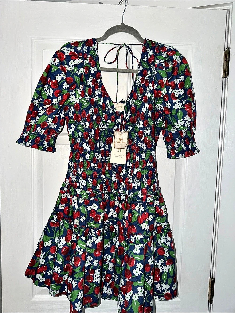 Love the Label Miss Cherry Print Audrey Short Sleeve Dress Floral Mini Dress